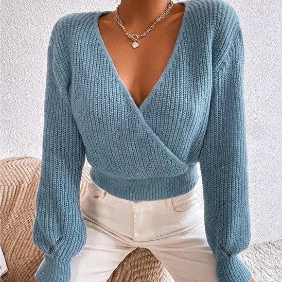 Luxe surplice neck knit sweater - Picture 5 of 16